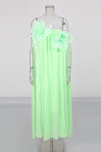Aria Green 3D Floral Off Shoulder Pleated Midi Dress Avalabel