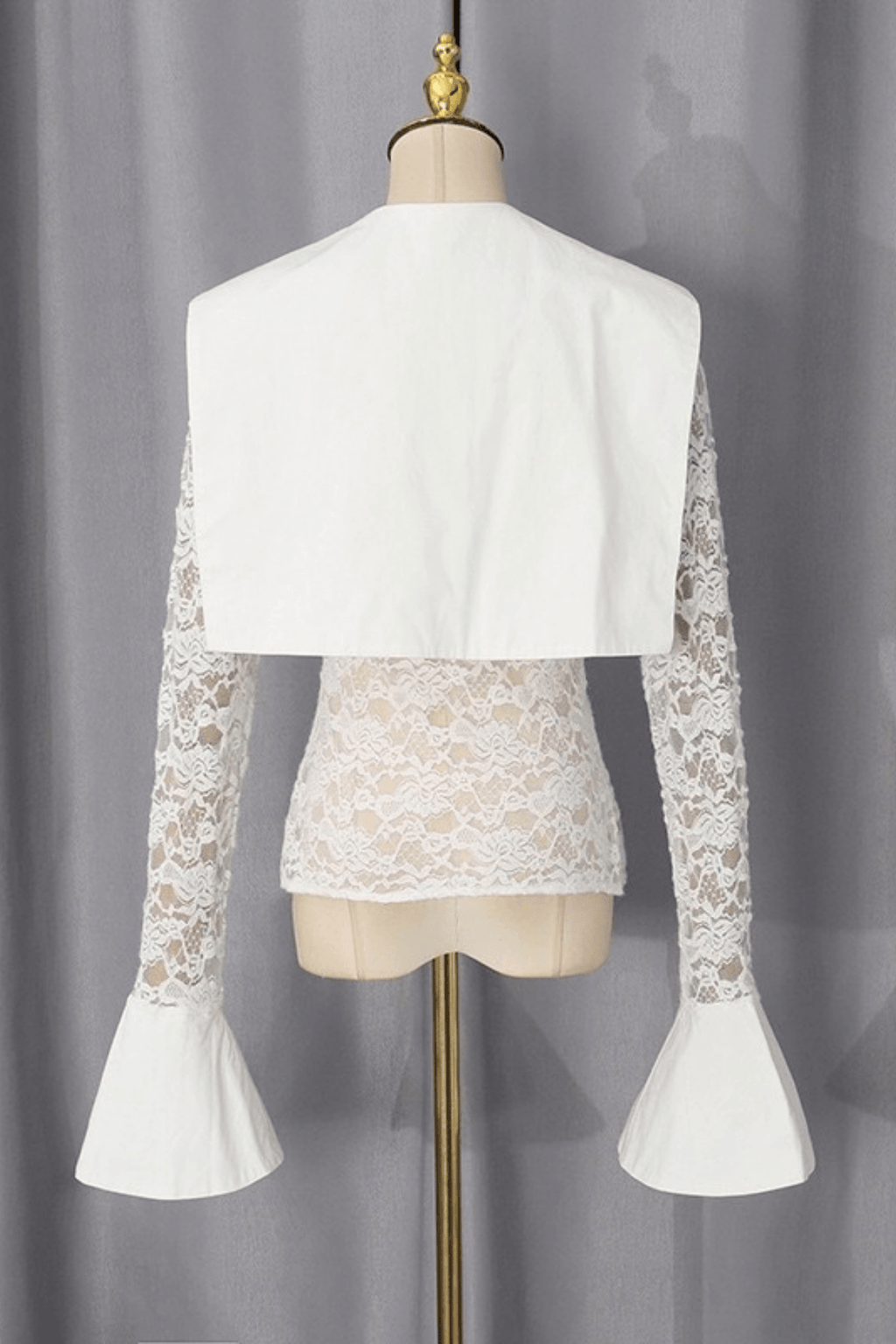 Dara White Lace Flare Cuff Collared Blouse Avalabel