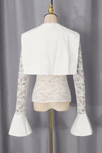 Dara White Lace Flare Cuff Collared Blouse Avalabel