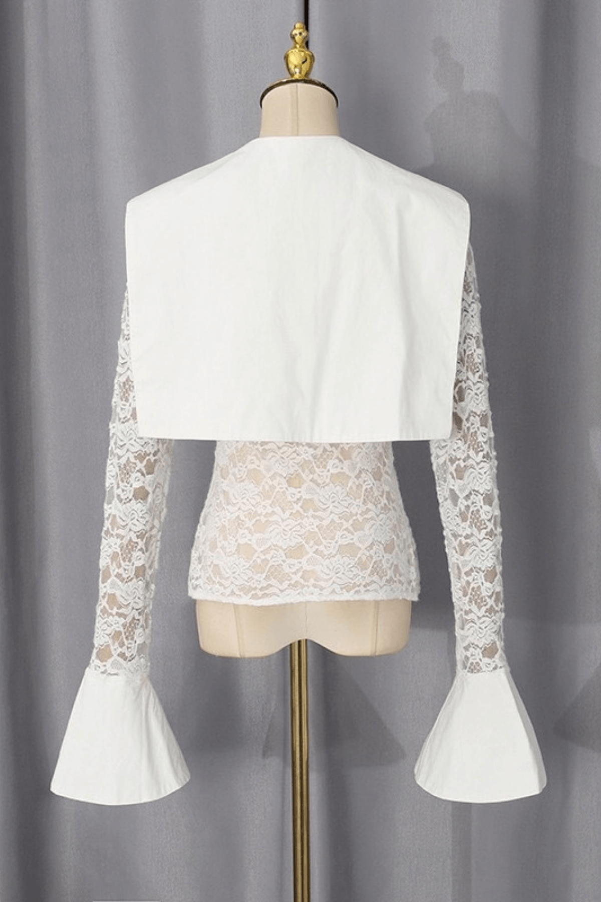 Dara White Lace Flare Cuff Collared Blouse Avalabel
