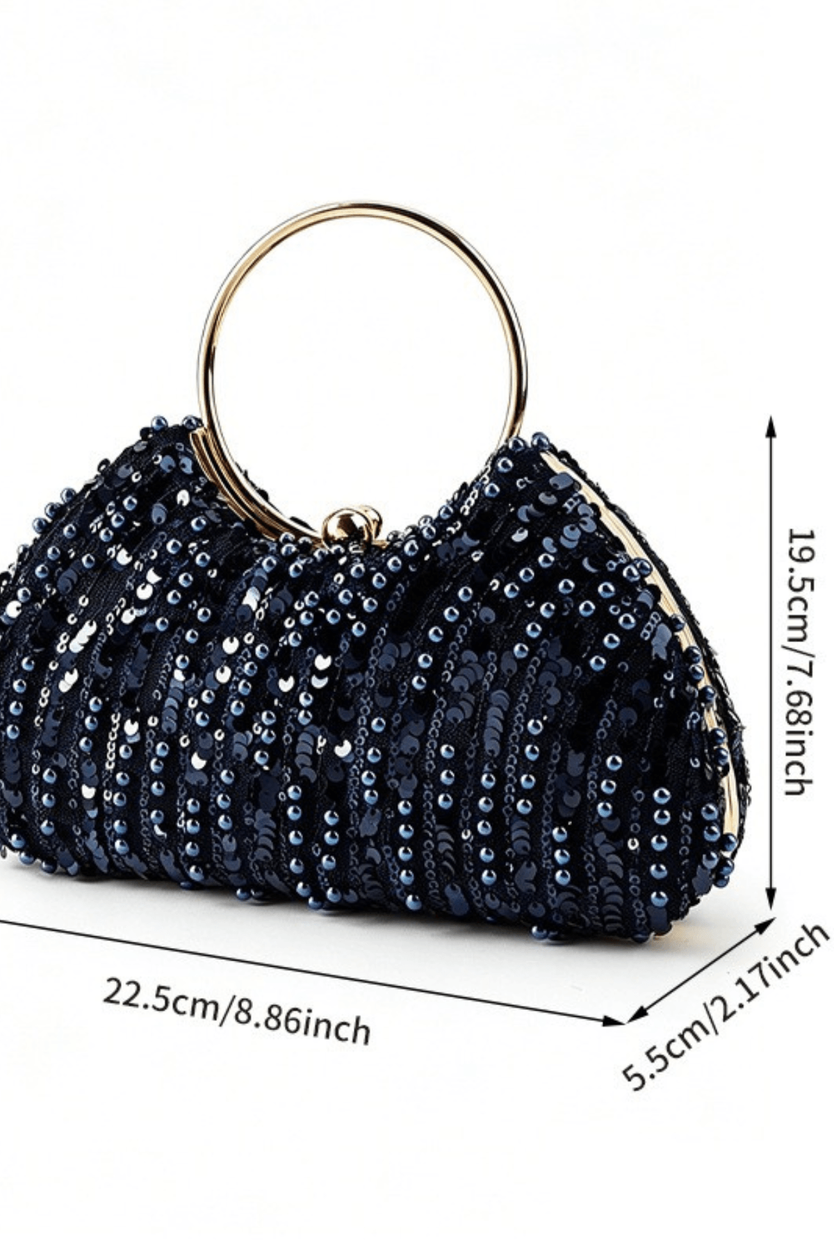 Sequin Beaded Ring Handle Formal Clutch Avalabel