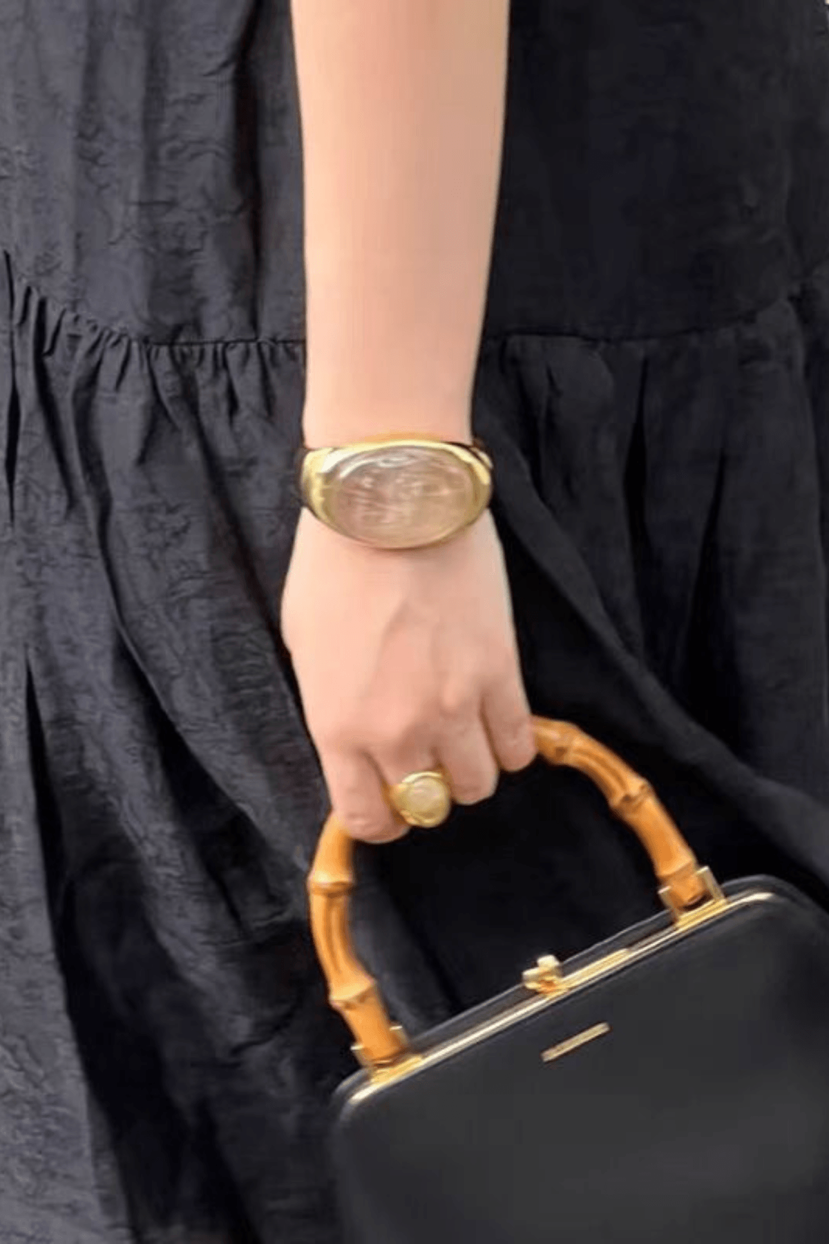 Gold Oval Natural Stone Open Cuff Bracelet Avalabel