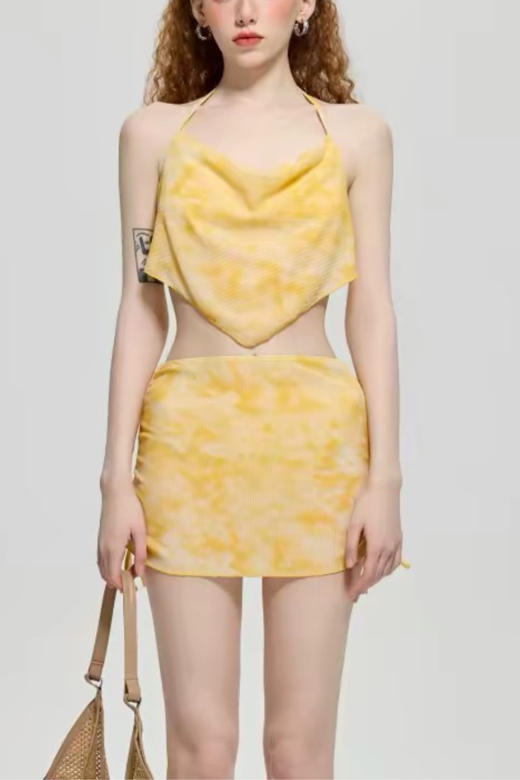 Luna Yellow Tie Dye Cowl Halter Two-Piece Swimsuit Avalabel