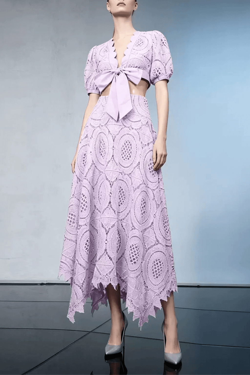 Hikari Puff Sleeve Purple Lace Two Piece Set Avalabel