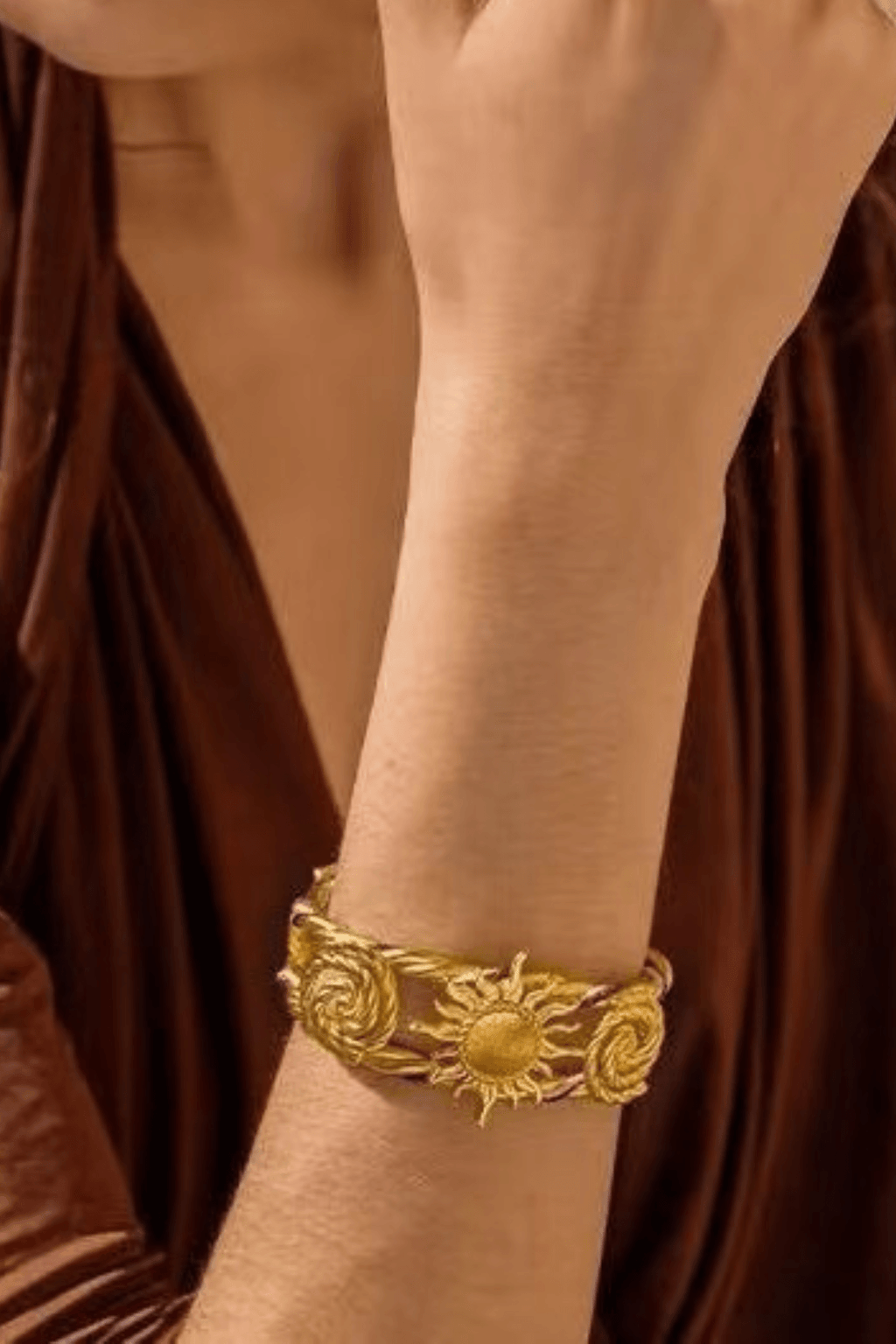 Vintage Gold Sun & Rose Open Cuff Bracelet Avalabel