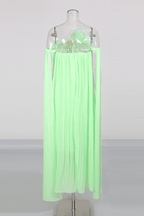 Aria Green 3D Floral Off Shoulder Pleated Midi Dress Avalabel