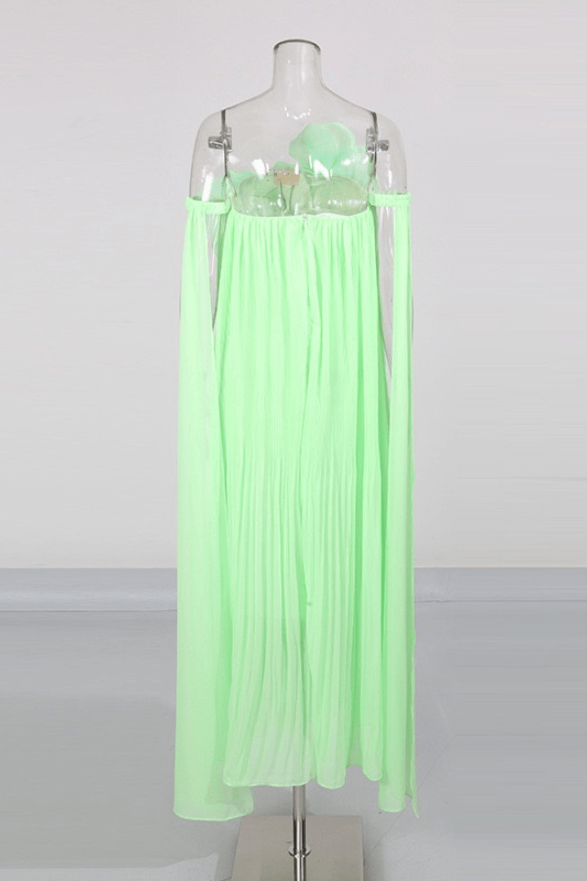 Aria Green 3D Floral Off Shoulder Pleated Midi Dress Avalabel