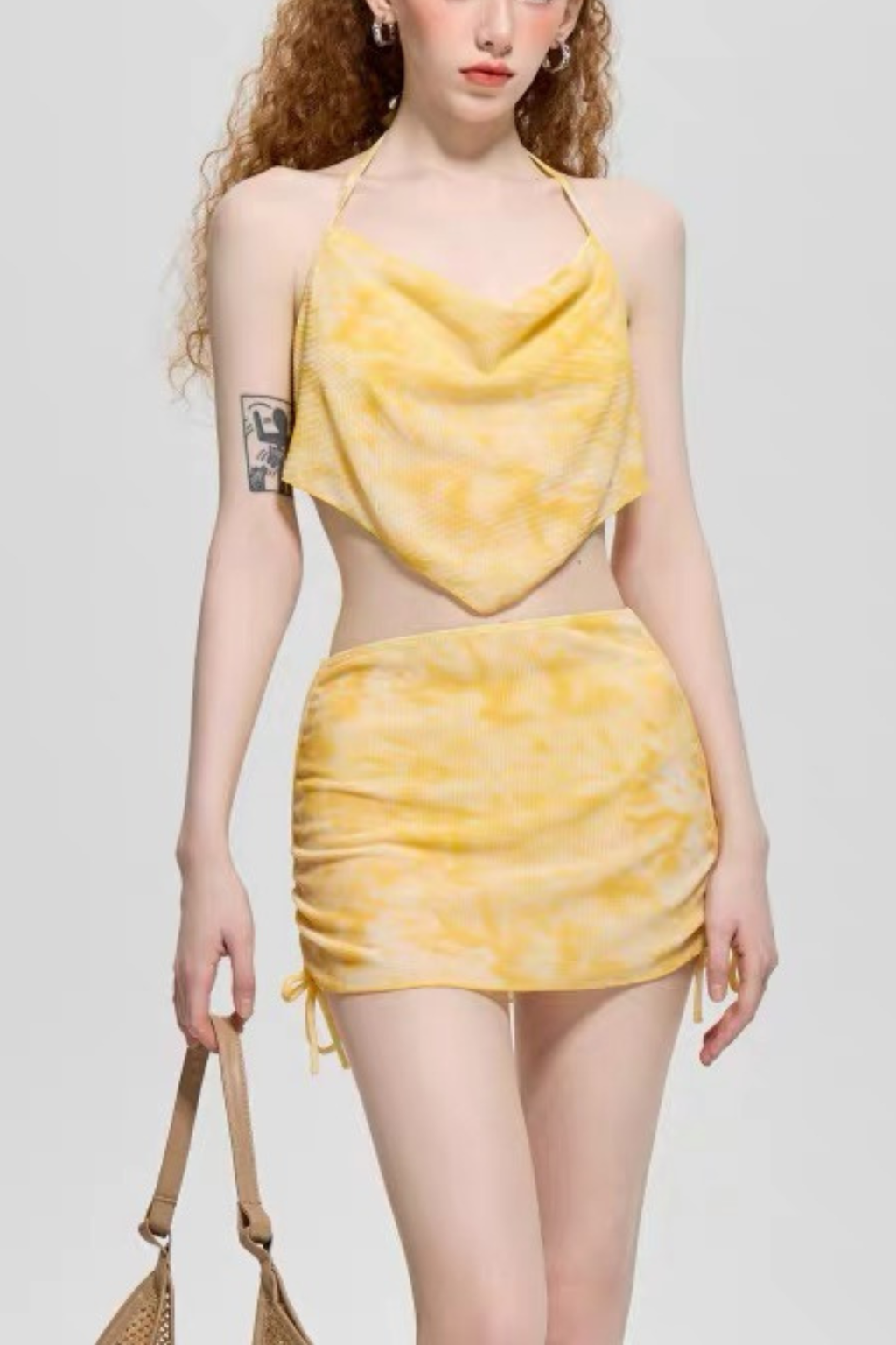 Luna Yellow Tie Dye Cowl Halter Two-Piece Swimsuit Avalabel