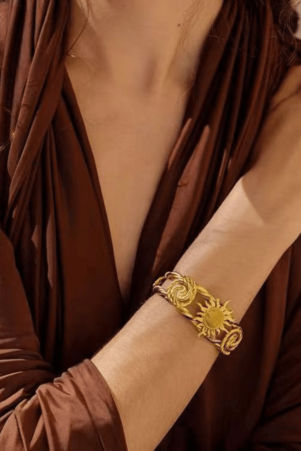 Vintage Gold Sun & Rose Open Cuff Bracelet Avalabel