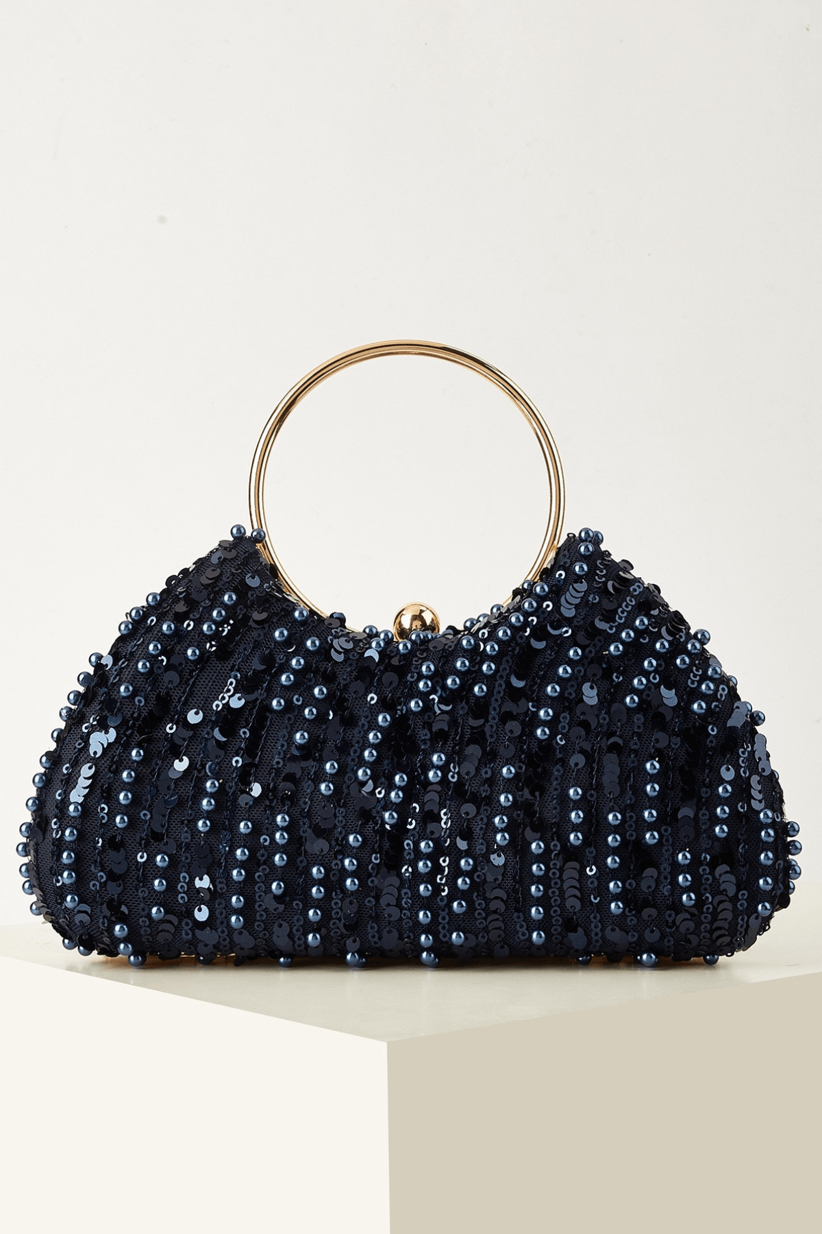 Sequin Beaded Ring Handle Formal Clutch Avalabel