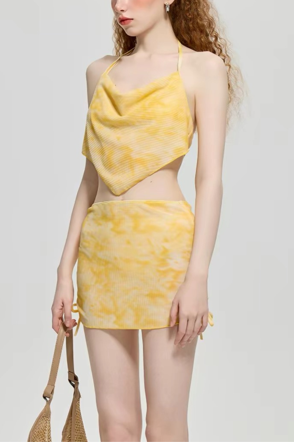 Luna Yellow Tie Dye Cowl Halter Two-Piece Swimsuit Avalabel