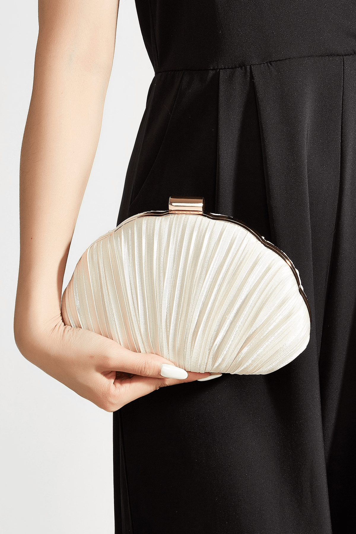Pleated Satin Seashell Evening Clutch Avalabel