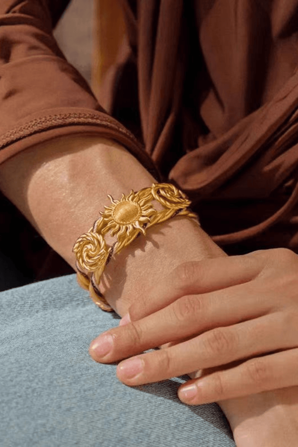 Vintage Gold Sun & Rose Open Cuff Bracelet Avalabel