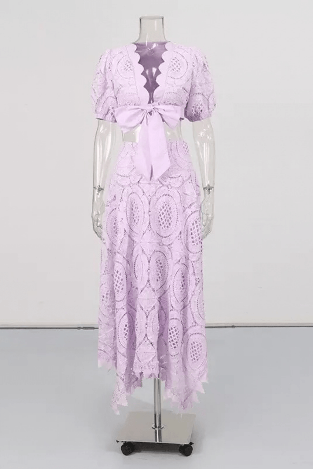 Hikari Puff Sleeve Purple Lace Two Piece Set Avalabel