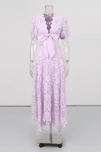 Hikari Puff Sleeve Purple Lace Two Piece Set Avalabel