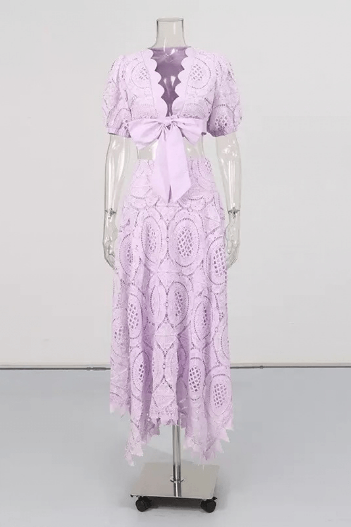 Hikari Puff Sleeve Purple Lace Two Piece Set Avalabel