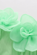 Aria Green 3D Floral Off Shoulder Pleated Midi Dress Avalabel