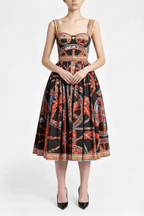 Sicilian Cart Print Wide Strap Button Front Dress Avalabel