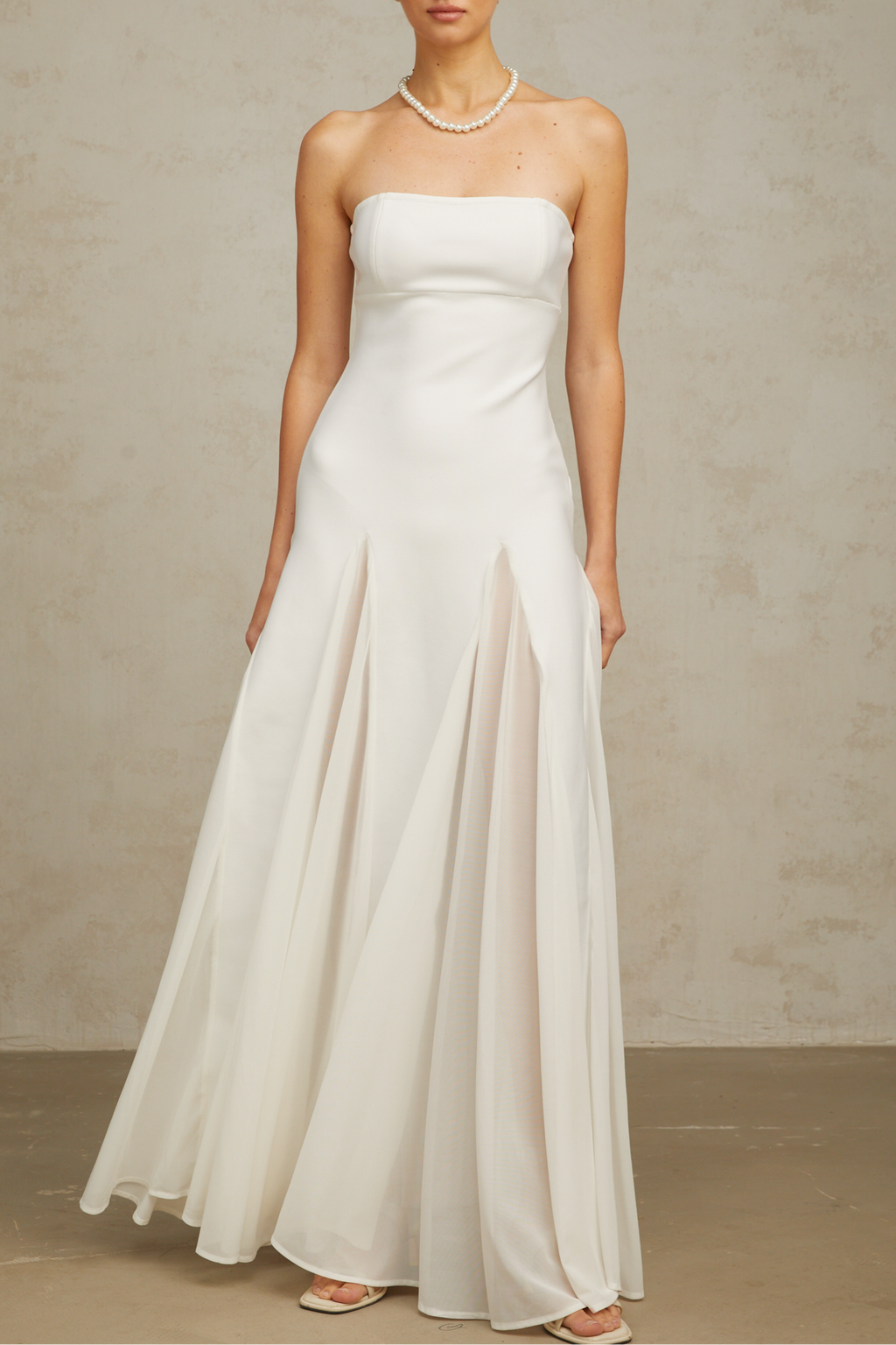 Nathalie White Tulle-Panelling Maxi Dress Avalabel