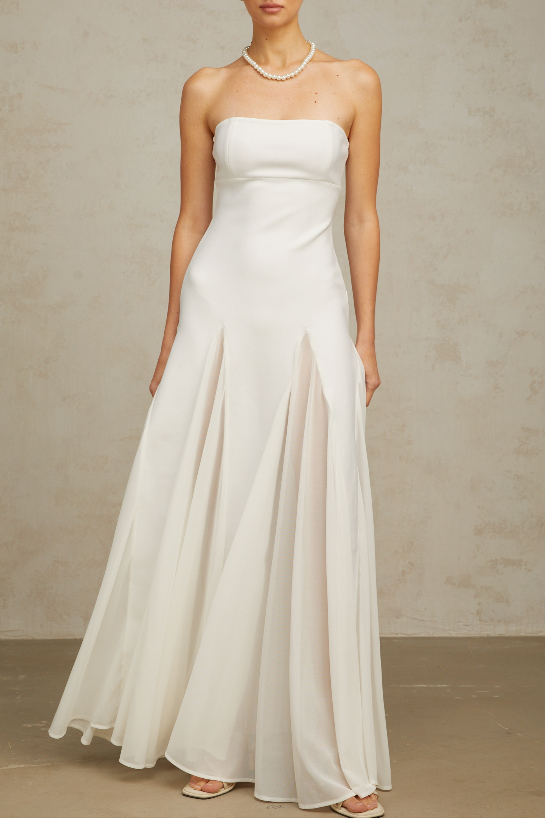 Nathalie White Tulle-Panelling Maxi Dress Avalabel