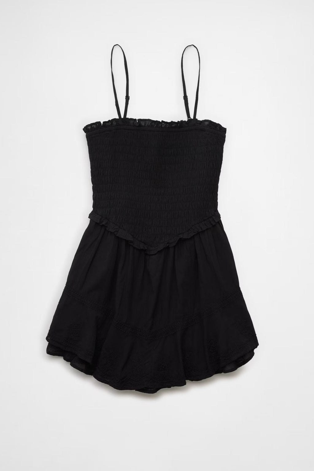 Ruffle Tiered Romper Mini Dress in Black Avalabel