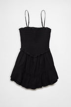 Ruffle Tiered Romper Mini Dress in Black Avalabel