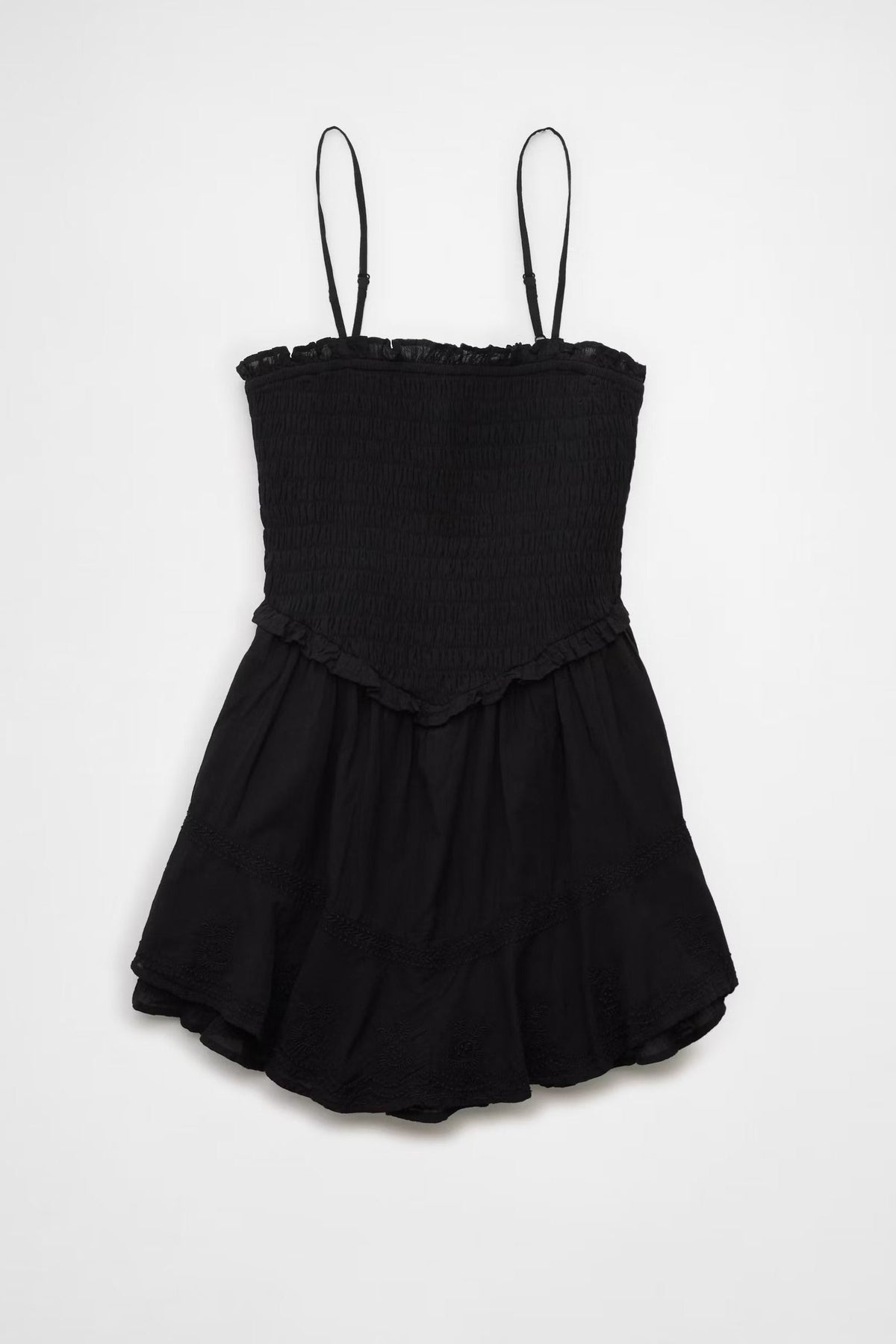 Ruffle Tiered Romper Mini Dress in Black Avalabel