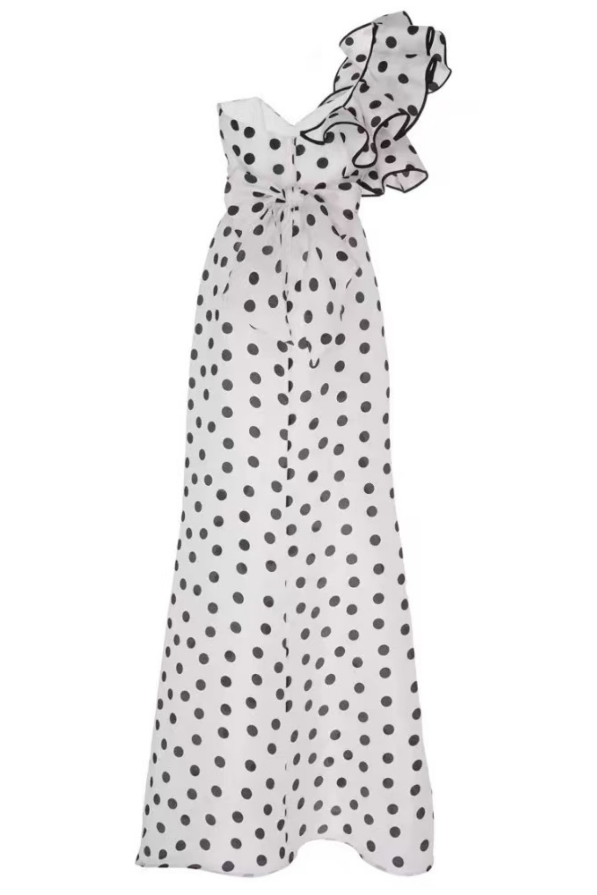 Serena White Polka Dot One-Shoulder Ruffle Maxi Dress Avalabel