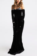 Ellen High Slit Velvet Strapless Maxi Dress in Black Avalabel