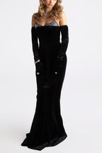 Ellen High Slit Velvet Strapless Maxi Dress in Black Avalabel