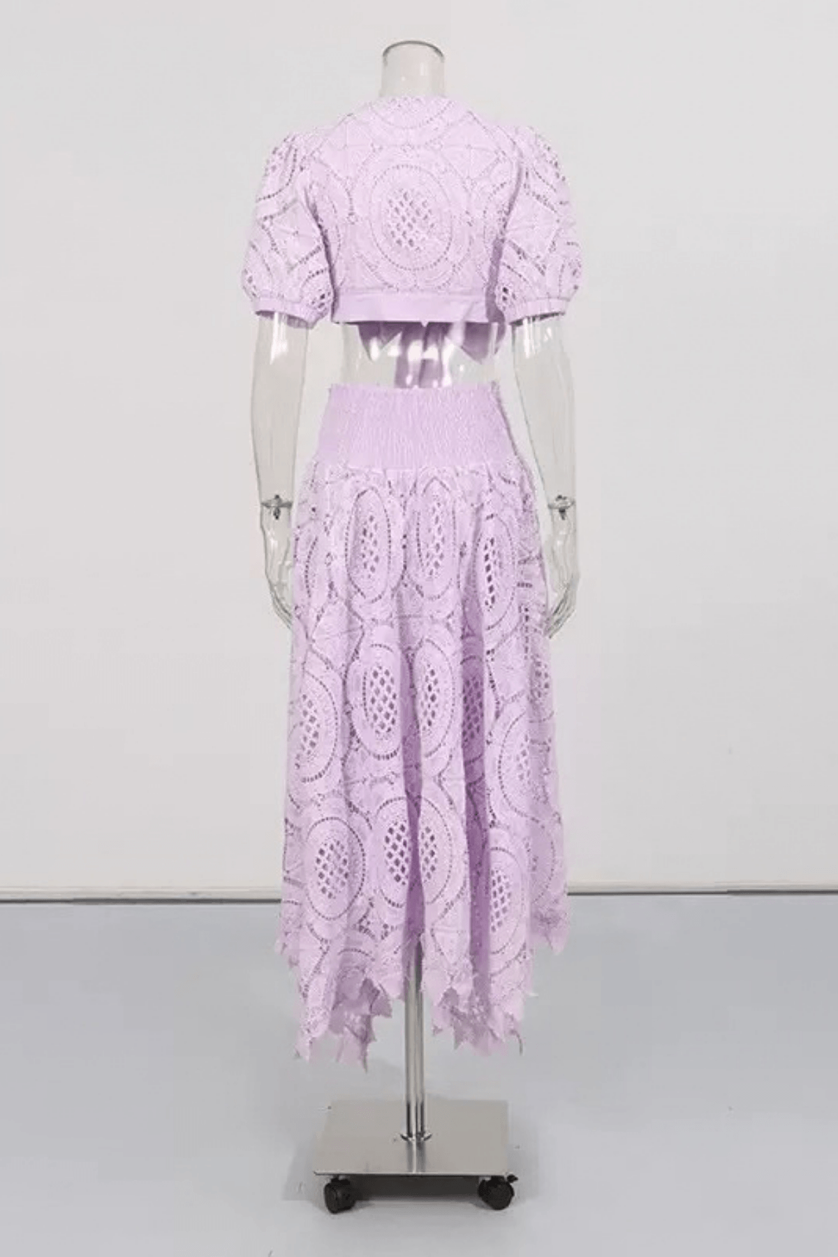 Hikari Puff Sleeve Purple Lace Two Piece Set Avalabel