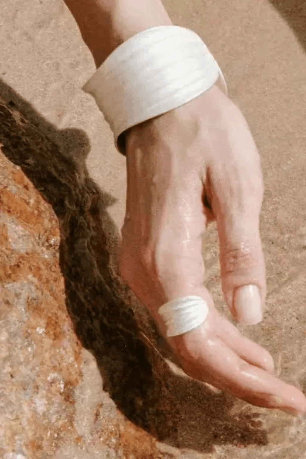 Off‑White Textured Wide Open Cuff Bracelet Avalabel