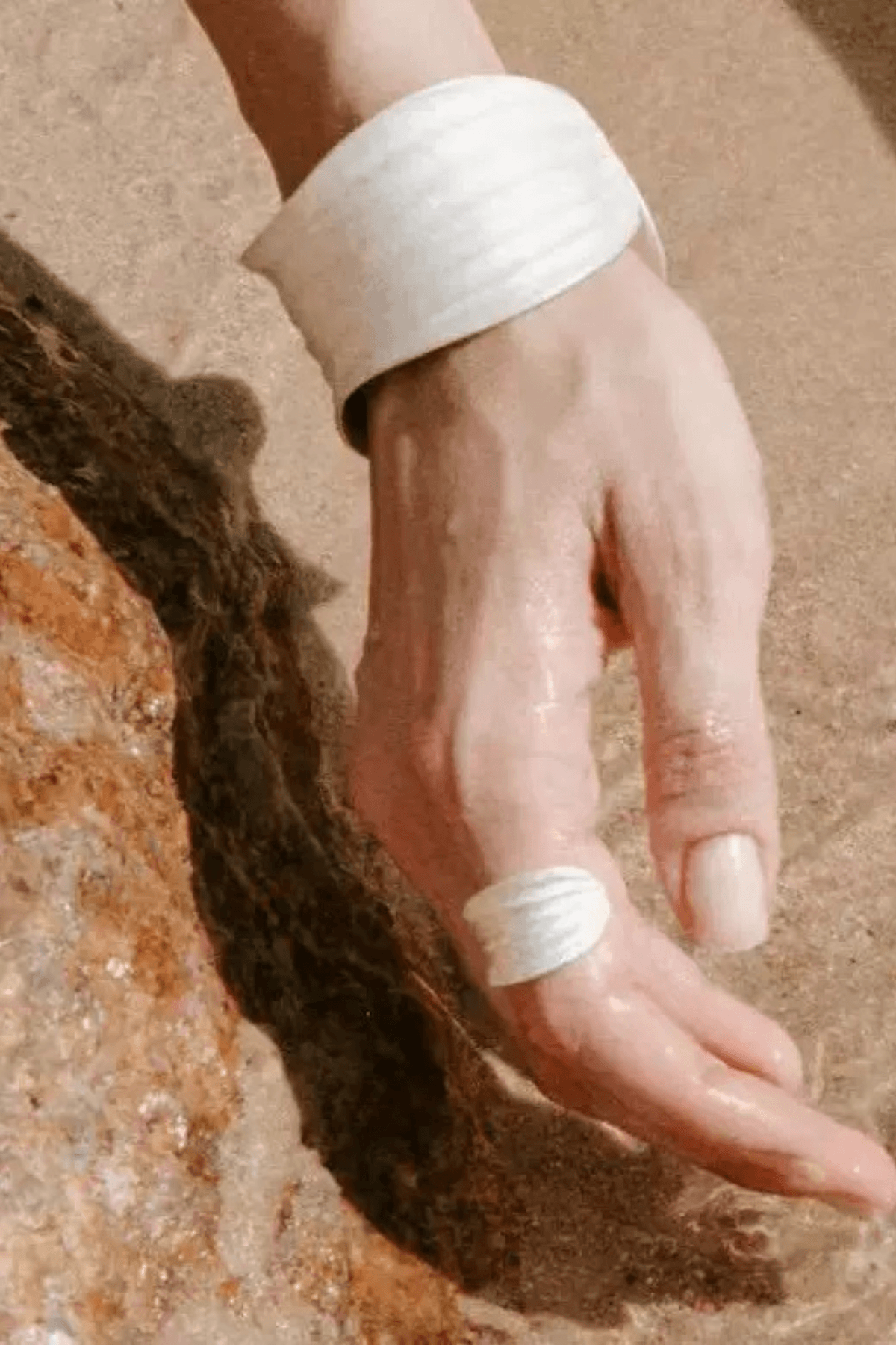 Off‑White Textured Wide Open Cuff Bracelet Avalabel