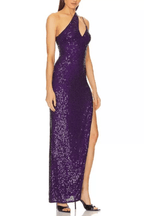 Isla Purple Sequin Asymmetrical High Slit Maxi Dress Avalabel