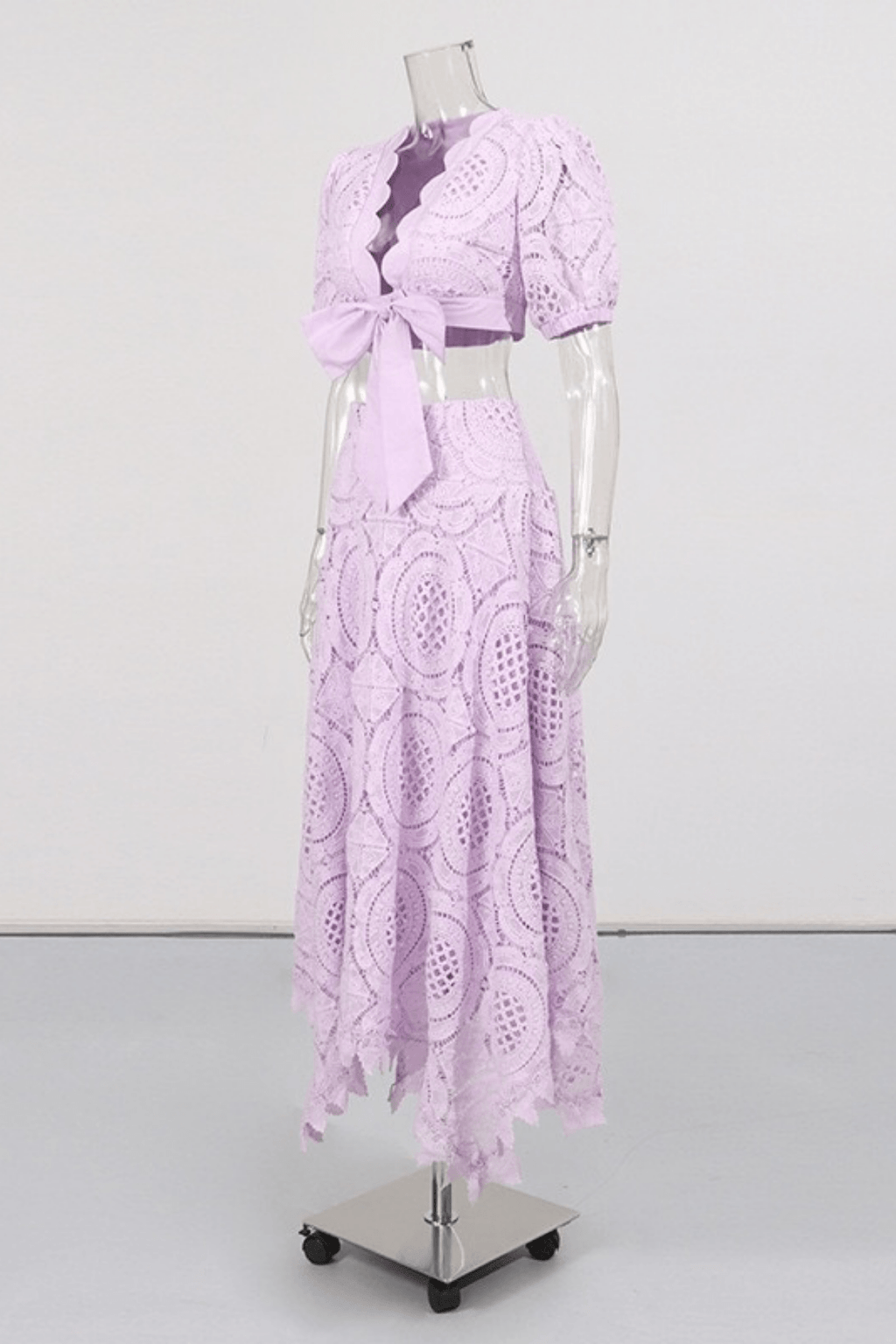 Hikari Puff Sleeve Purple Lace Two Piece Set Avalabel