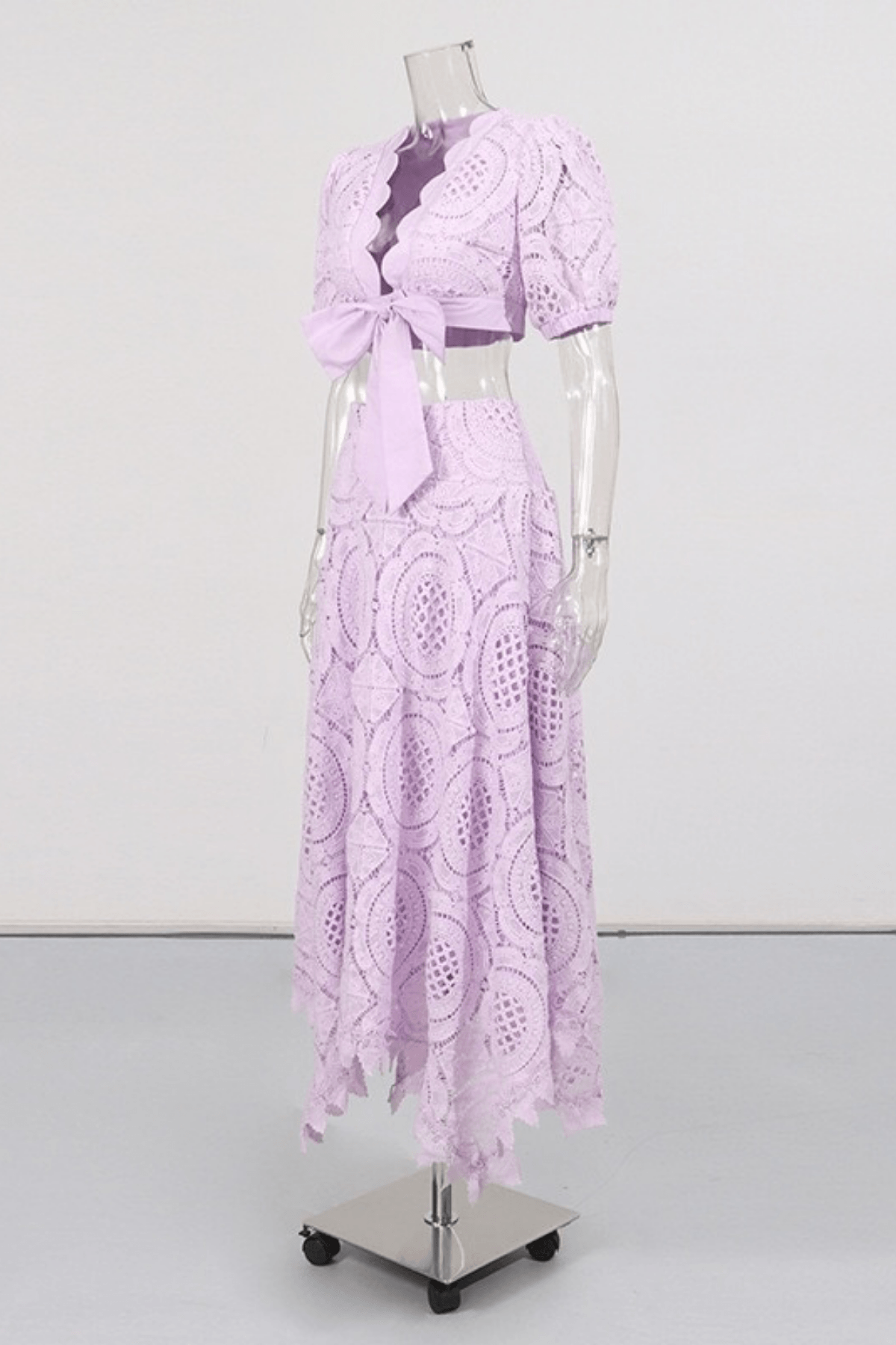 Hikari Puff Sleeve Purple Lace Two Piece Set Avalabel