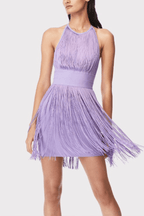 Hikari Purple Halter Fringe Mini Dress Avalabel