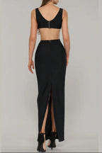 Flower V-Neck Hollow Out Maxi Dress in Black Avalabel