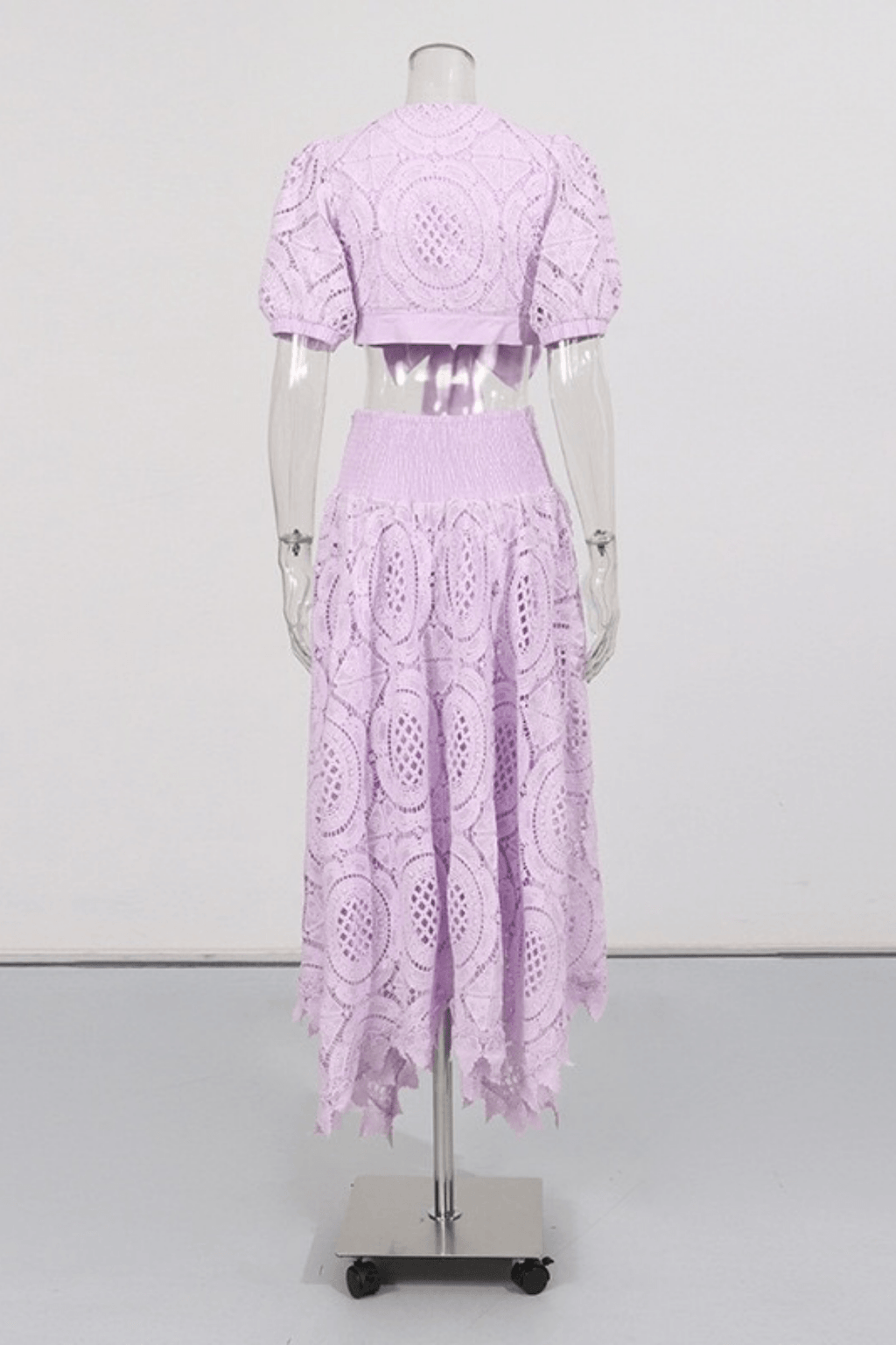 Hikari Puff Sleeve Purple Lace Two Piece Set Avalabel