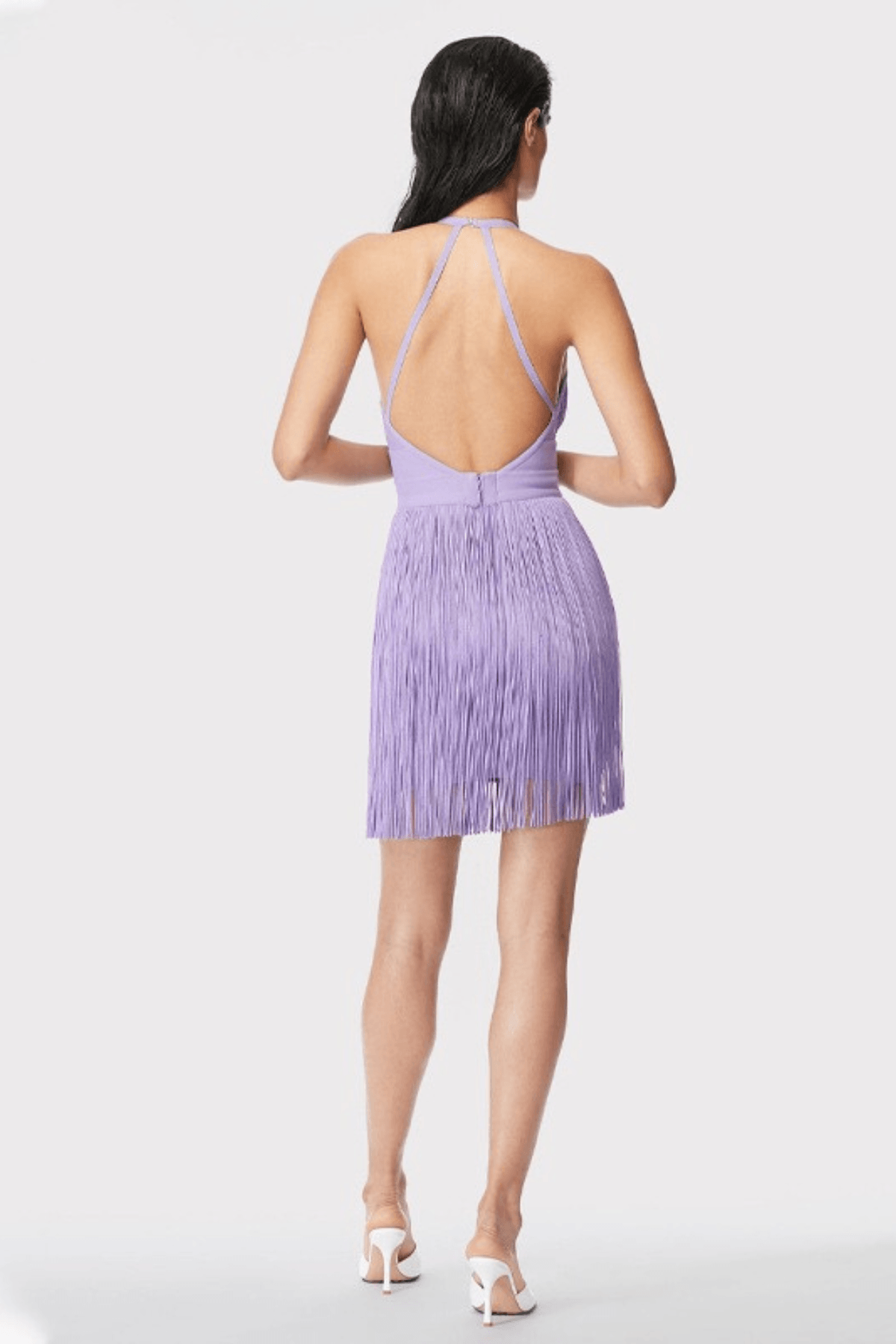 Hikari Purple Halter Fringe Mini Dress Avalabel
