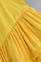 Janis Yellow Strapless Pearl Trim Ruffle Dress Avalabel