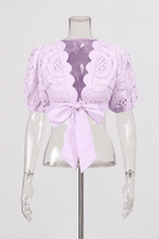 Hikari Puff Sleeve Purple Lace Two Piece Set Avalabel