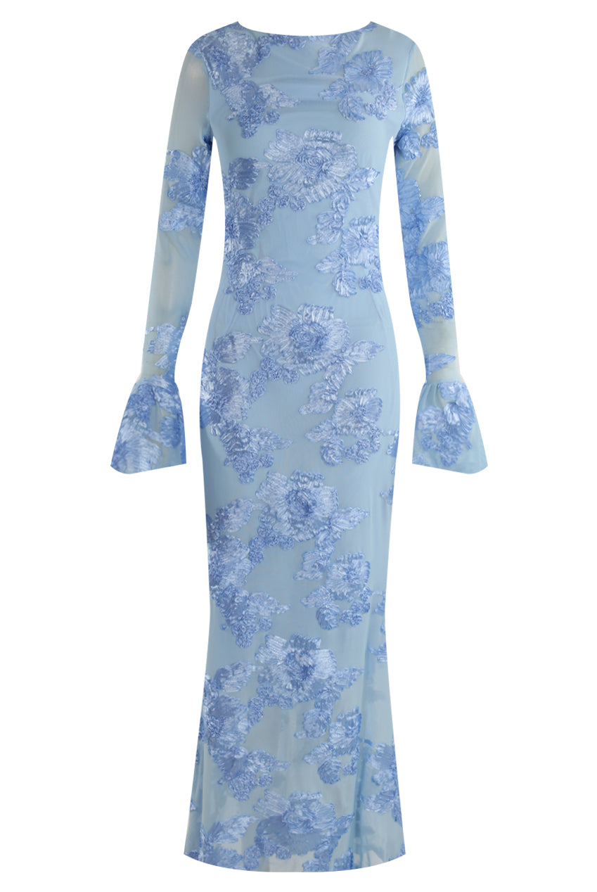 Floral Lace Lined Flute Cuffs Midi Dress Soraya