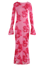 Floral Lace Lined Flute Cuffs Midi Dress Soraya