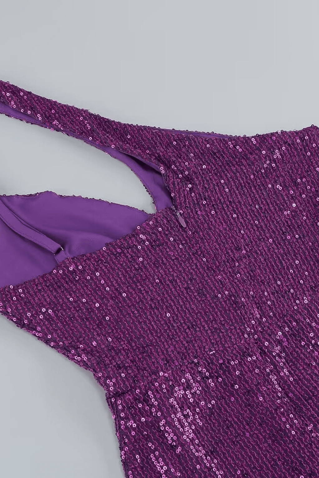 Isla Purple Sequin Asymmetrical High Slit Maxi Dress Avalabel