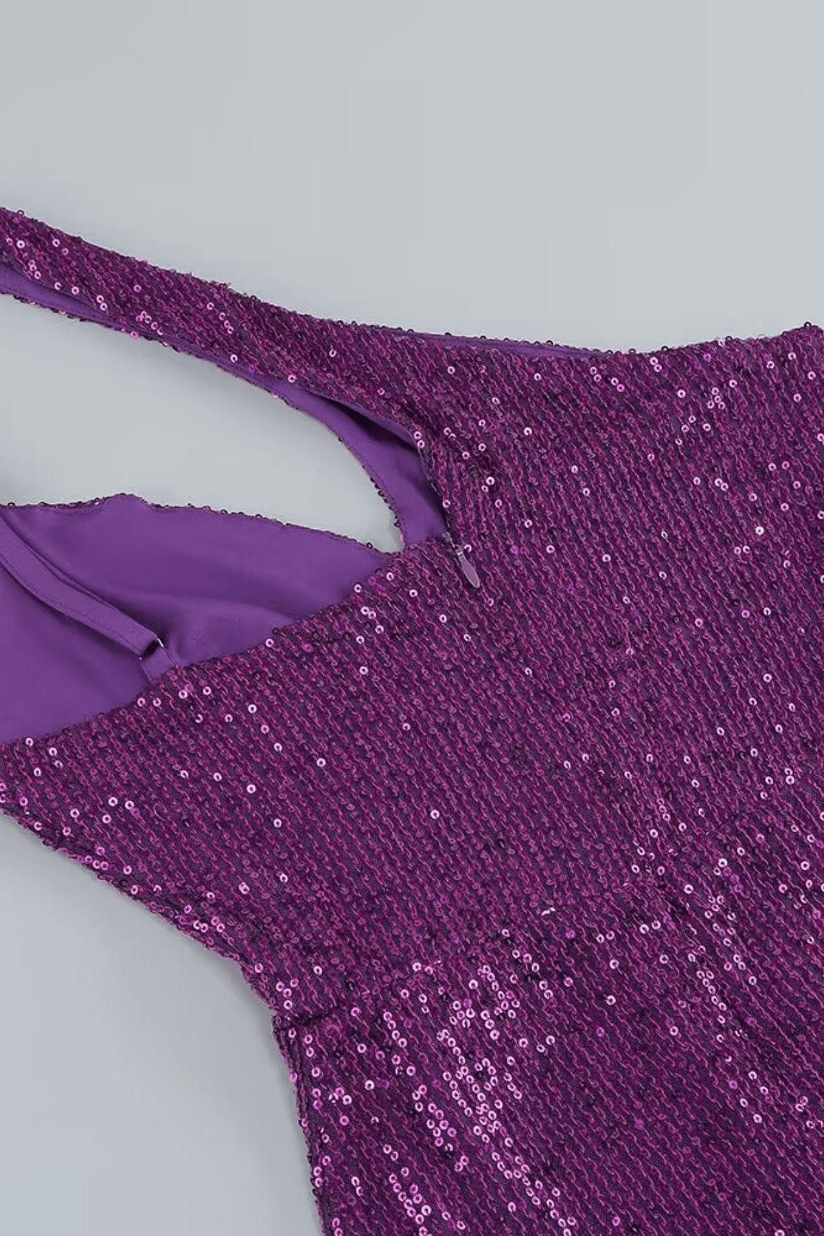 Isla Purple Sequin Asymmetrical High Slit Maxi Dress Avalabel