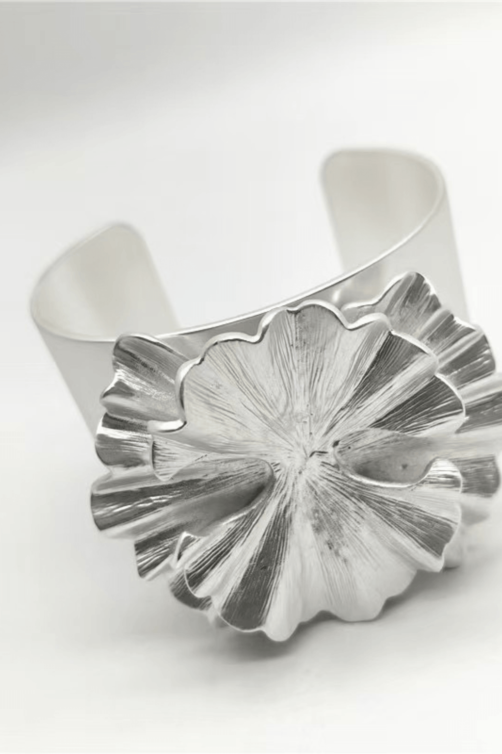 Silver 3D Floral Wide Open Cuff Bracelet Avalabel
