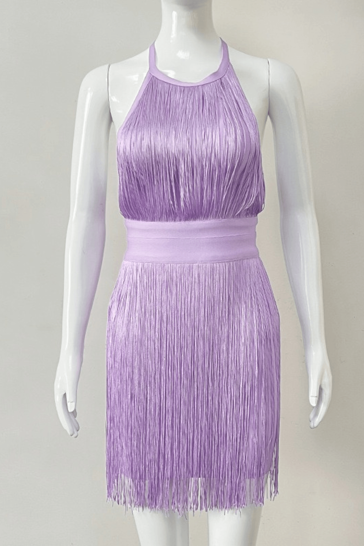 Hikari Purple Halter Fringe Mini Dress Avalabel