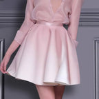 roberta pink long sleeve silk shirt mini skirt set Avalabel