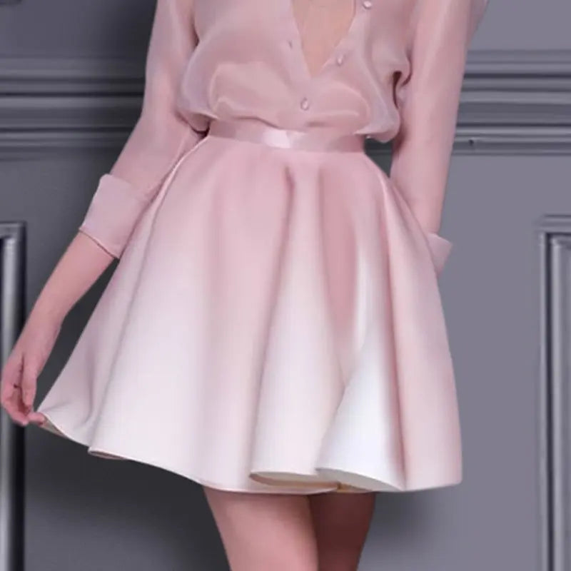 roberta pink long sleeve silk shirt mini skirt set Avalabel